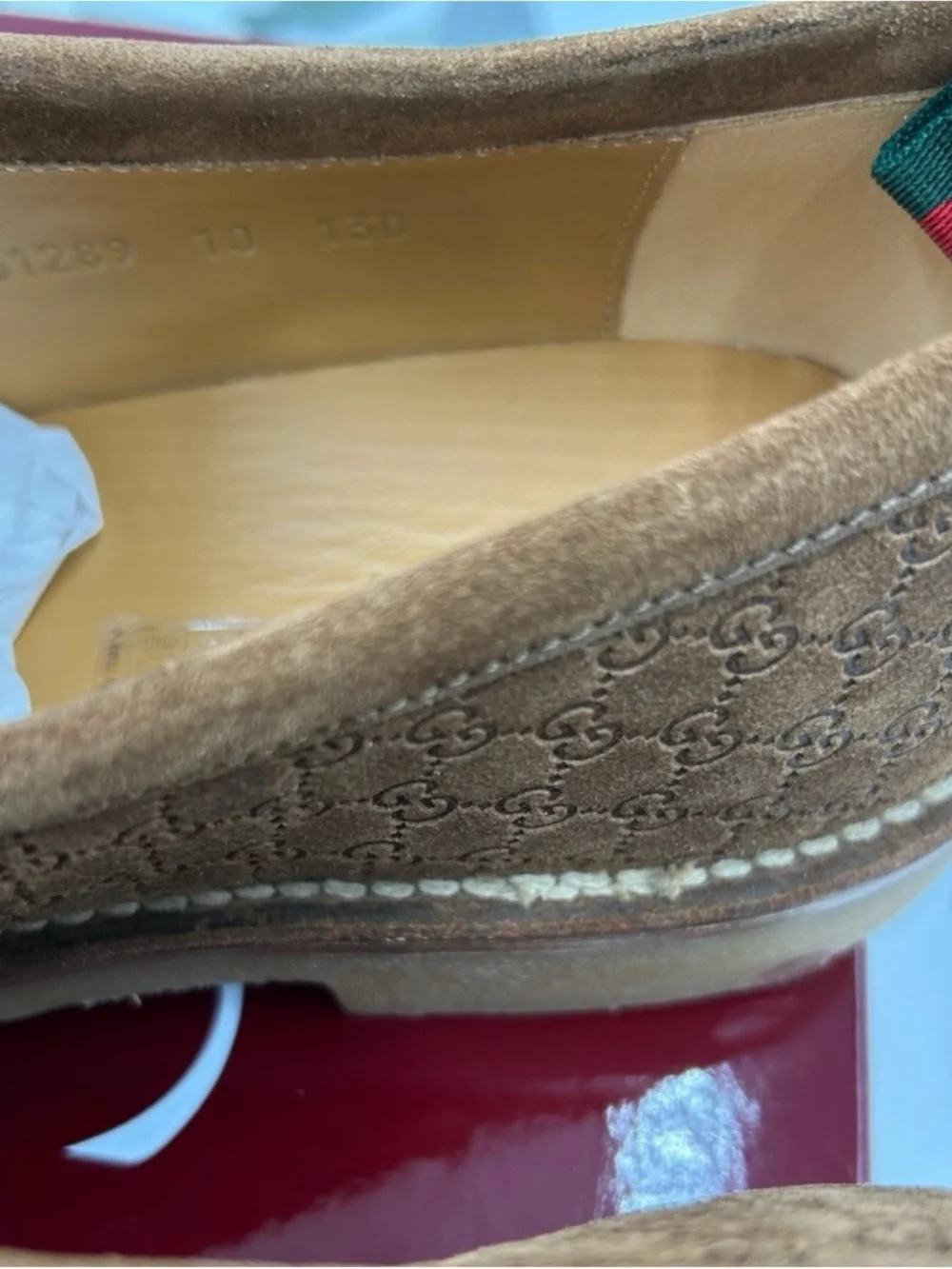 Men's Gucci suede GG monogram web loafers size 10 fits 10.5 US made in Italy